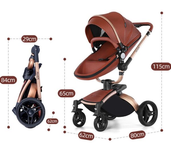 High Landscape Baby Stroller 360-degree Rotation 3-in-1 Basket Foldable - Image 2