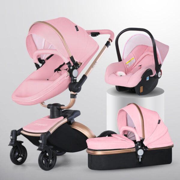 High Landscape Baby Stroller 360-degree Rotation 3-in-1 Basket Foldable - Image 3