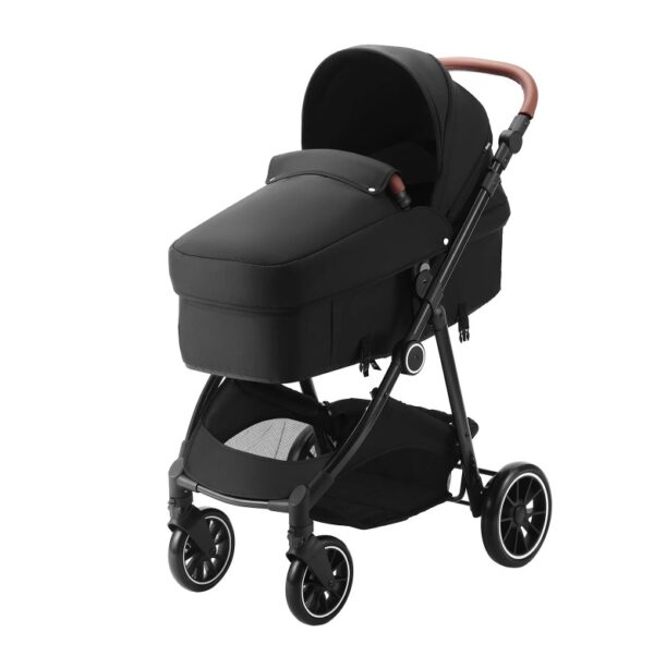 Standard Baby Stroller, Infant Toddler Stroller With Bassinet, 3rd-Gear Adjustable Backrest & Foldable & Reversible Seat, Carbon Steel Newborn Stroller With Leg Cover And Mesh Net, Black - Image 5